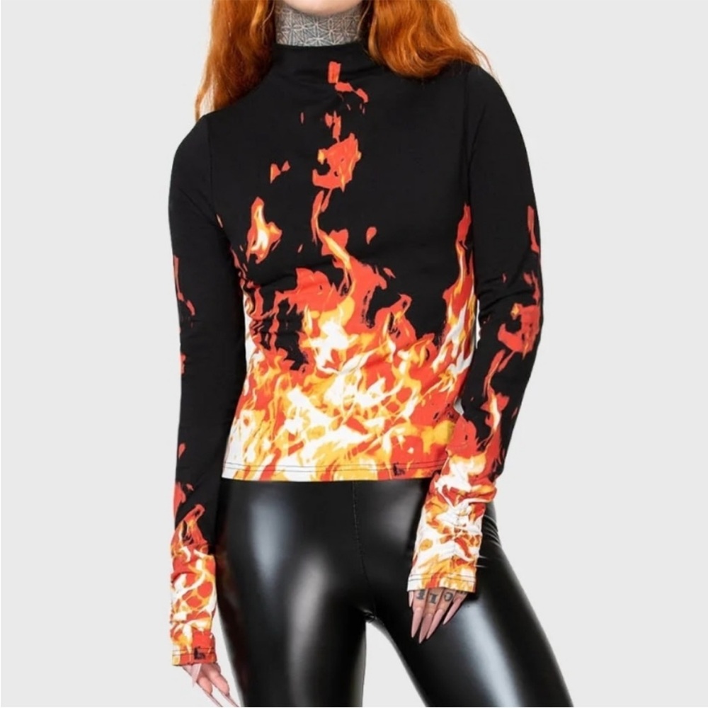Killstar Carrie Official Long Sleeve Mock Turtleneck Flame Top XS